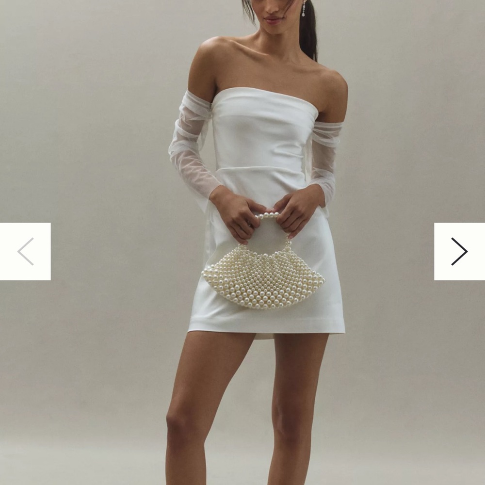 BHLDN OFF-THE-SHOULDER TULLE-SLEEVE SATIN MINI DRESS